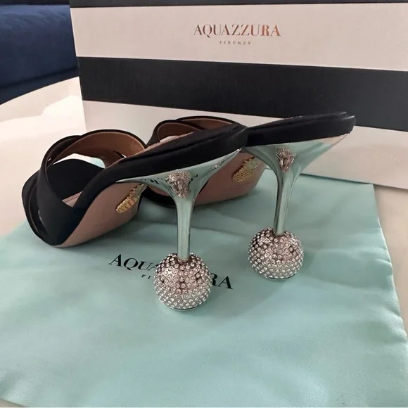 NWT AQUAZZURA Yes Darling 95 satin sandals black size 36.5 - Picture 4 of 9